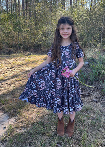 Dark Floral Twirl Dress