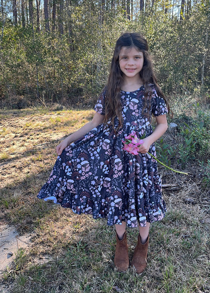 Dark Floral Twirl Dress