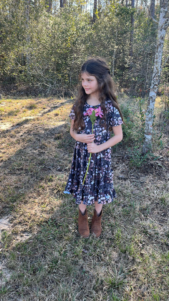 Dark Floral Twirl Dress