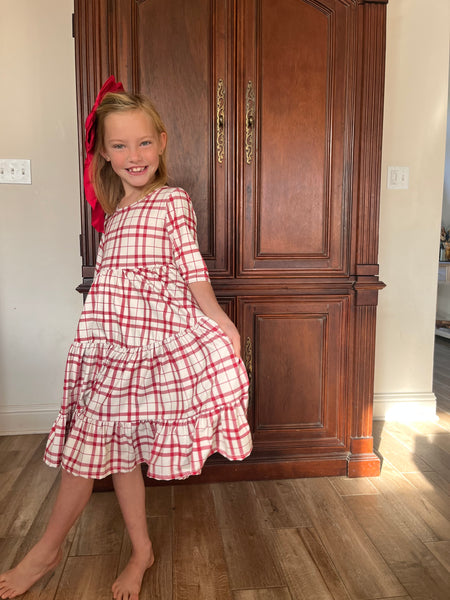 Belle Dress in Holly Berry red plaid